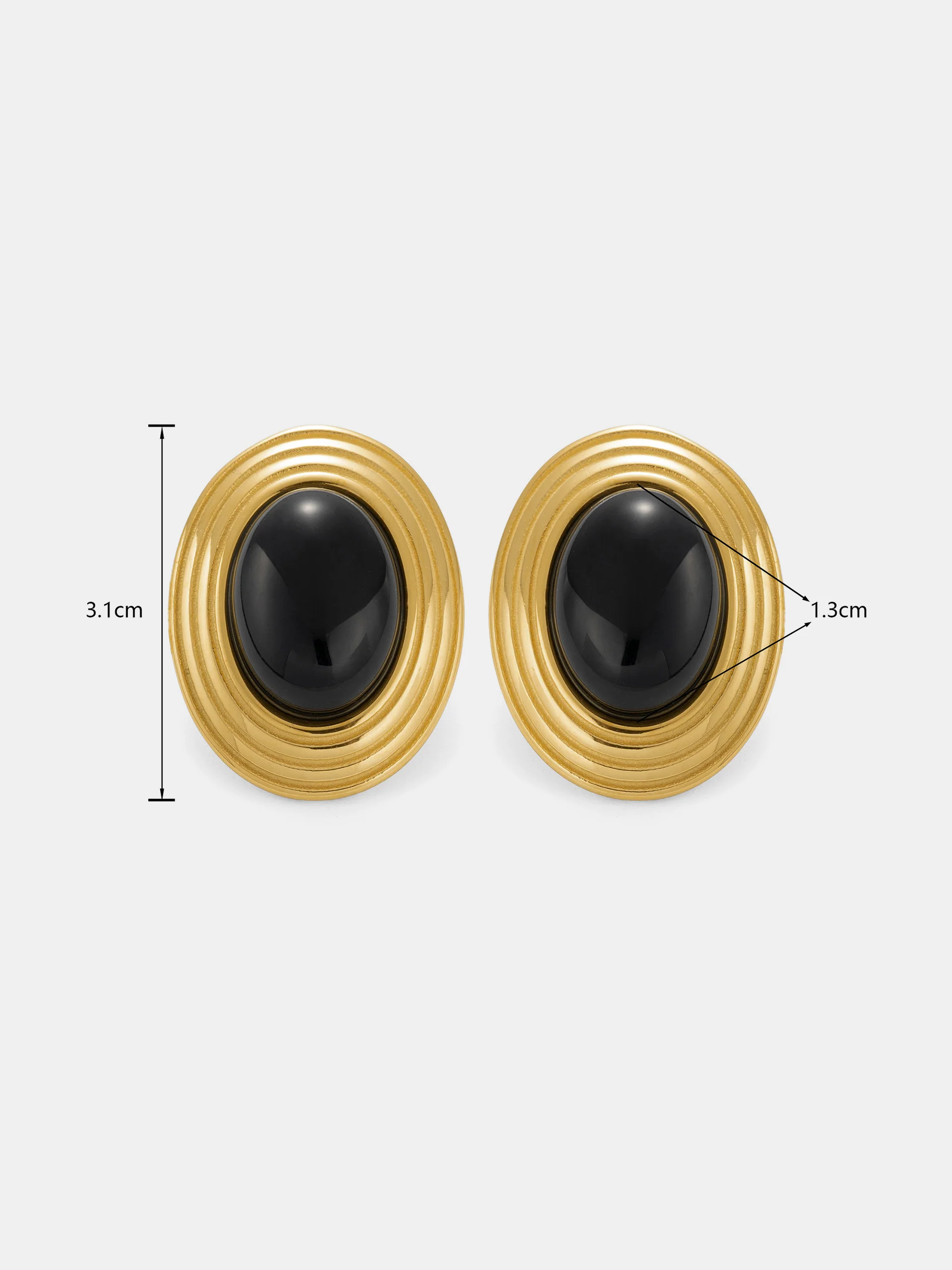 Textured Frame Black Oval Stone Stud Earrings - Image 3