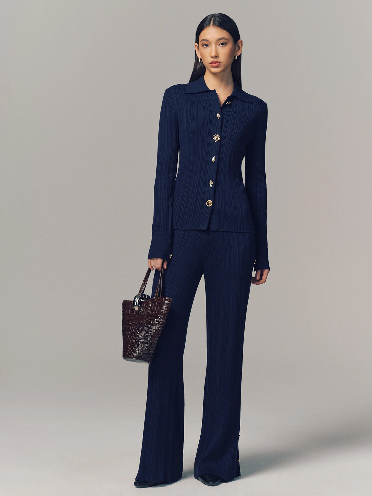 Textured Wool-Blend Metal-Detail Slit Knit Pants - Image 4