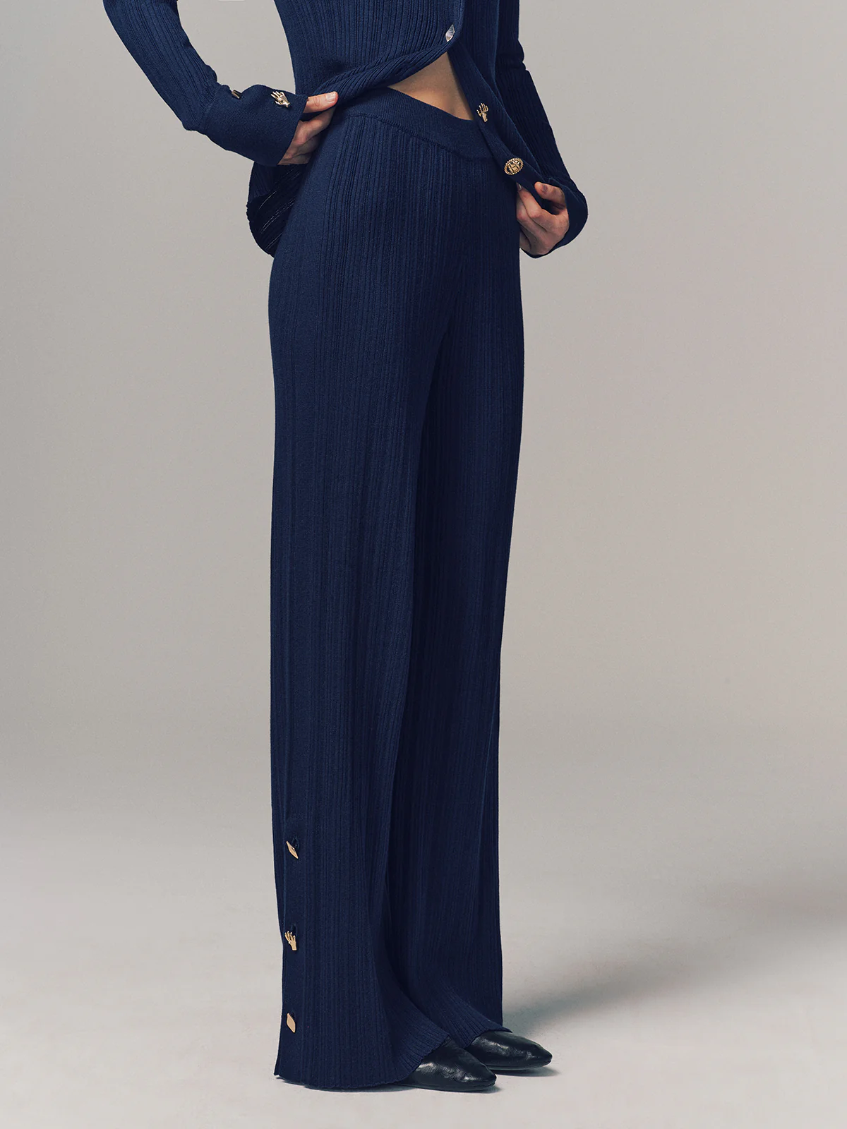 Textured Wool-Blend Metal-Detail Slit Knit Pants - Image 7