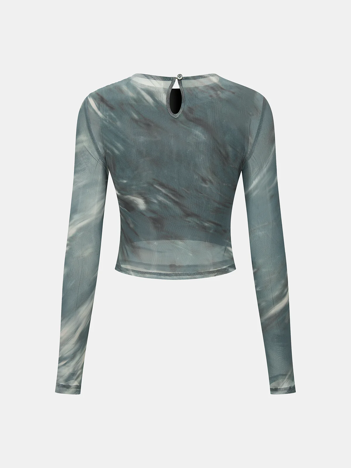 Tie-Dye Mesh Ruched Long-Sleeve Top - Image 3