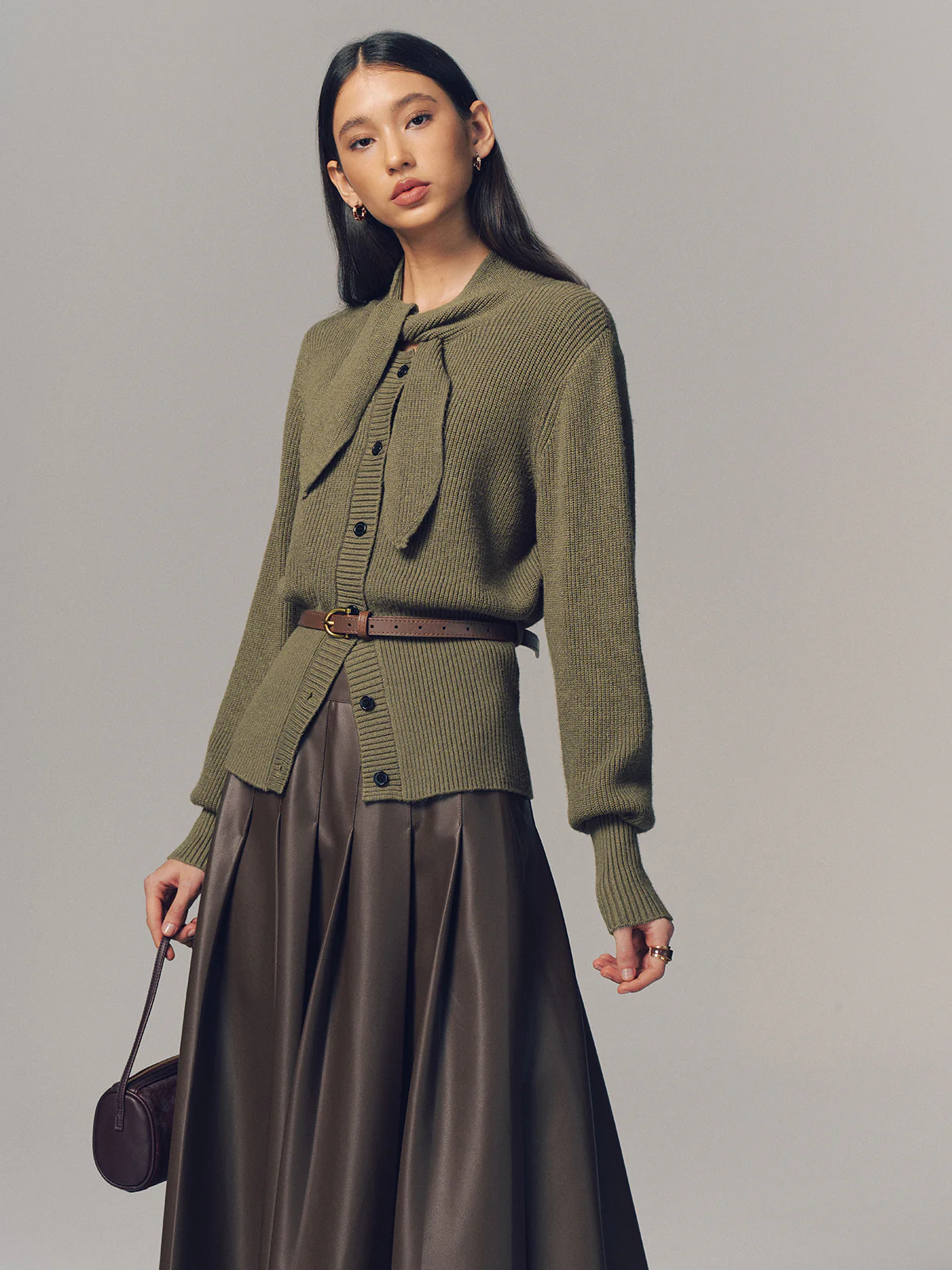 Tie Neck Belted Knit Cardigan - Image 4