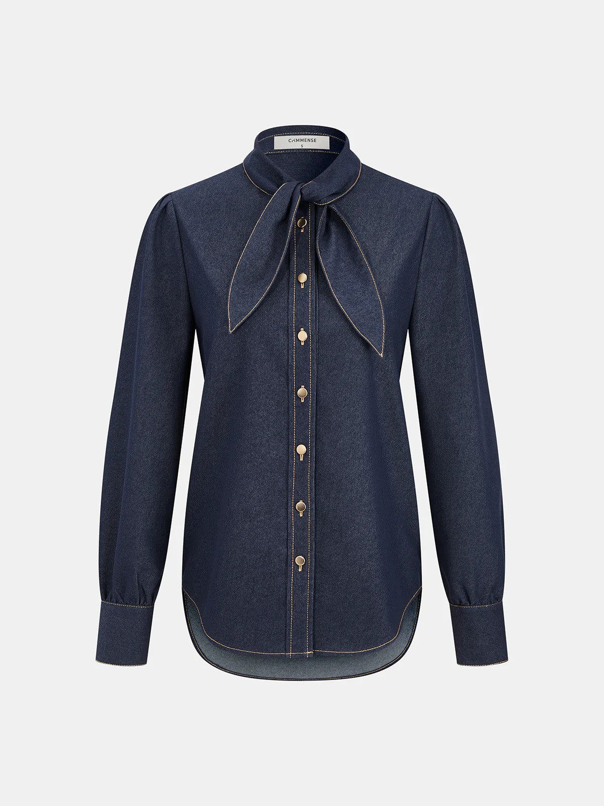 Tie-Neck Denim Blouse - Image 3