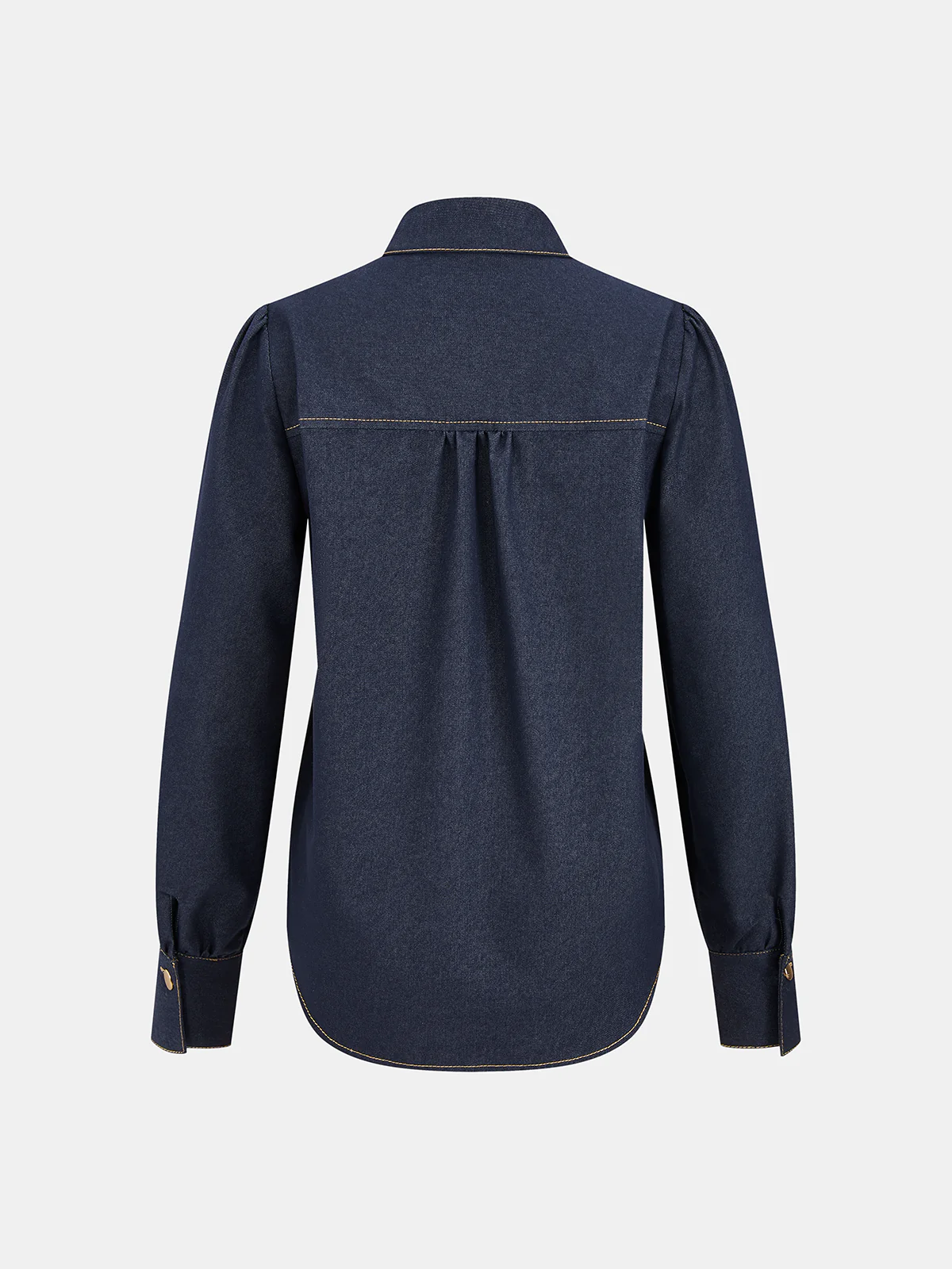 Tie-Neck Denim Blouse - Image 4