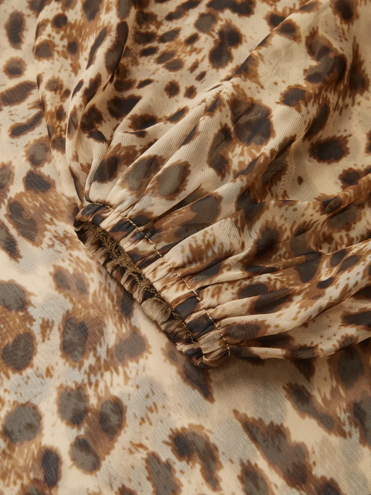 Tie-Neck Leopard-Print Sheer Blouse - Image 4