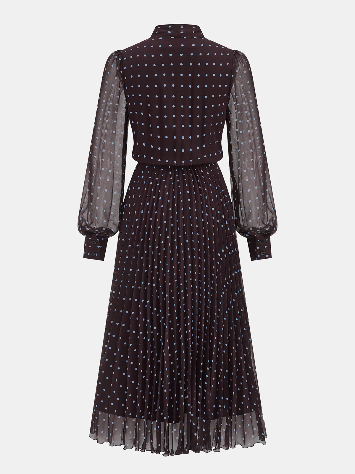 Tie-Neck Pleated Polka Dot Chiffon Maxi Dress - Image 3