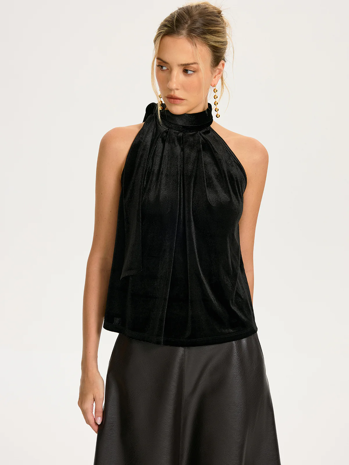 Tie-Neck Velvet Halter Top - Image 4