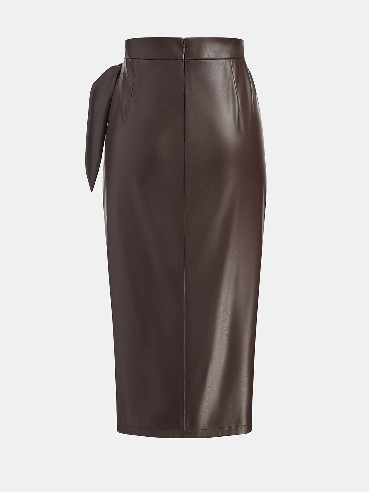 Tie-Wrap Faux Leather Skirt with Side Slit - Image 2