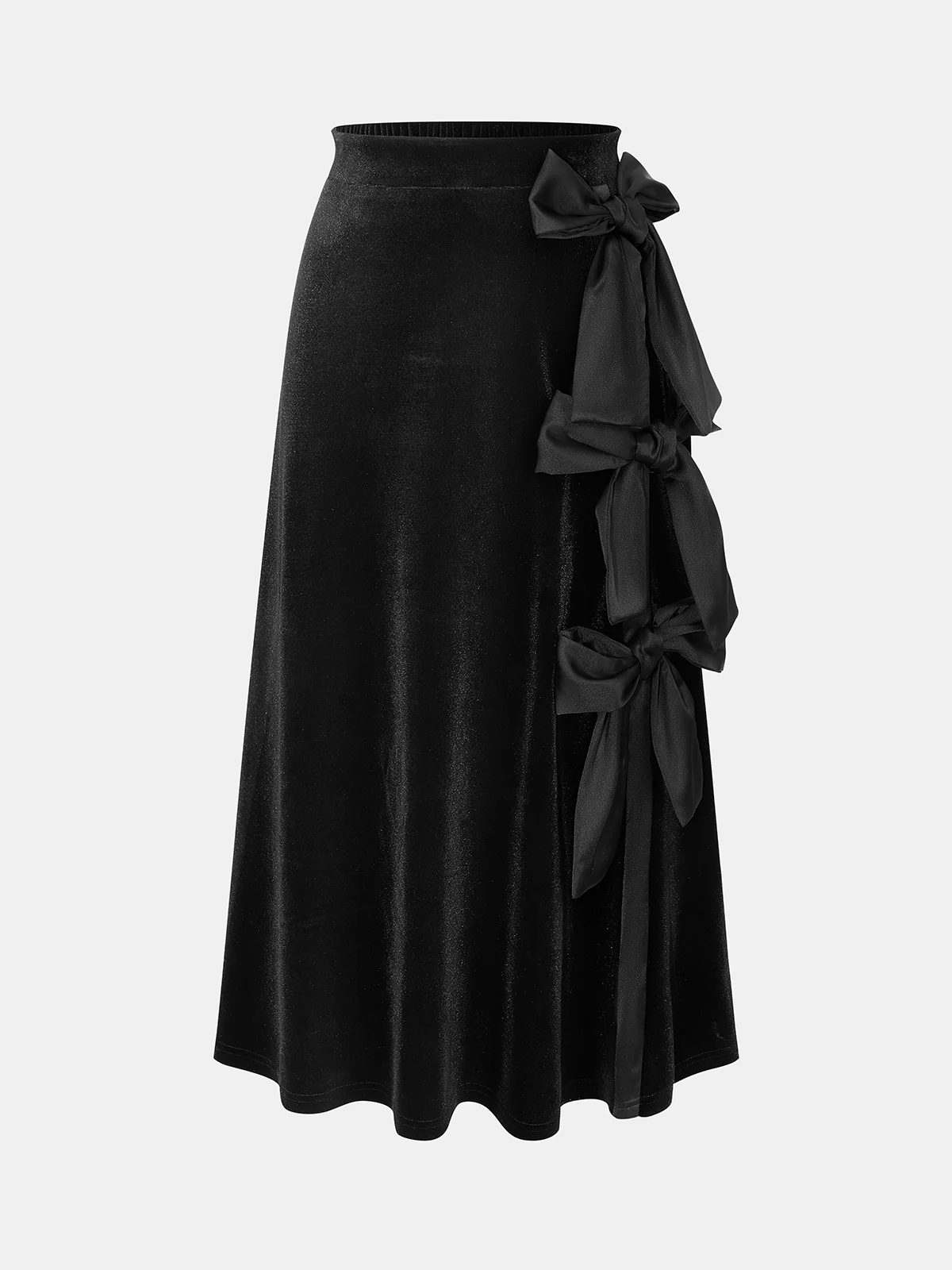 Tiered Bow Accent Velvet Maxi Skirt