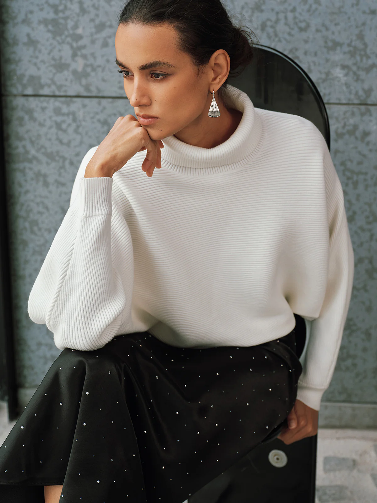 Turtleneck Batwing-Sleeve Sweater