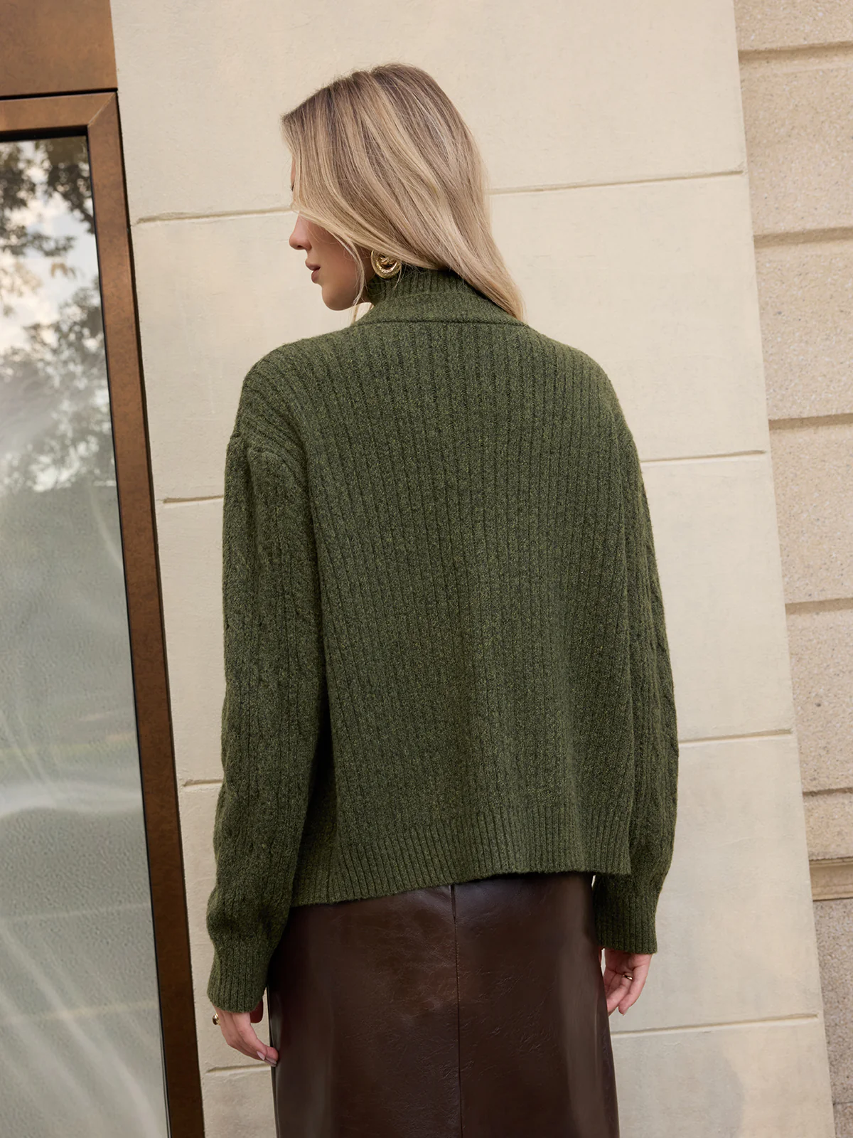 Turtleneck Cable Knit Top & Cardigan Two-Piece Set - Image 6
