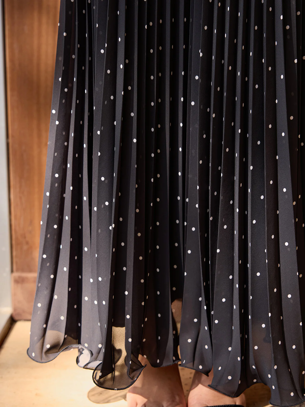 Turtleneck Polka-Dot Pleated Maxi Dress - Image 7