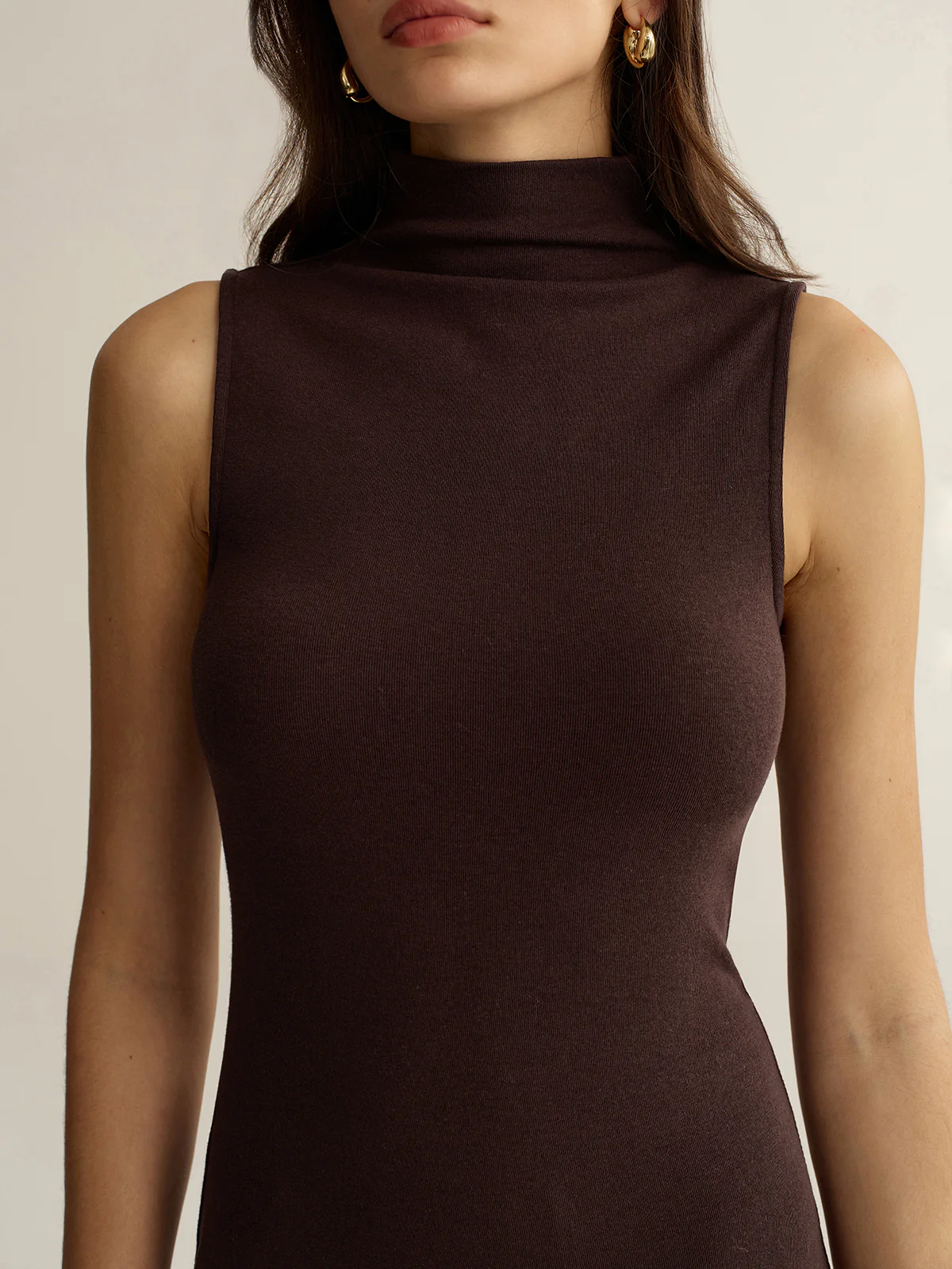 Turtleneck Sleeveless Mini Dress without Belt - Image 3