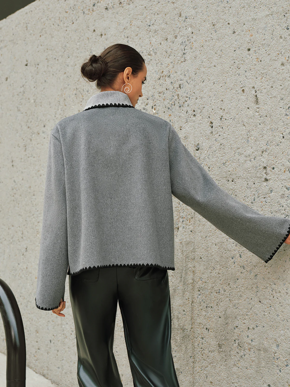 Tweed Contrast-Trim Knot-Collar Coat - Image 5