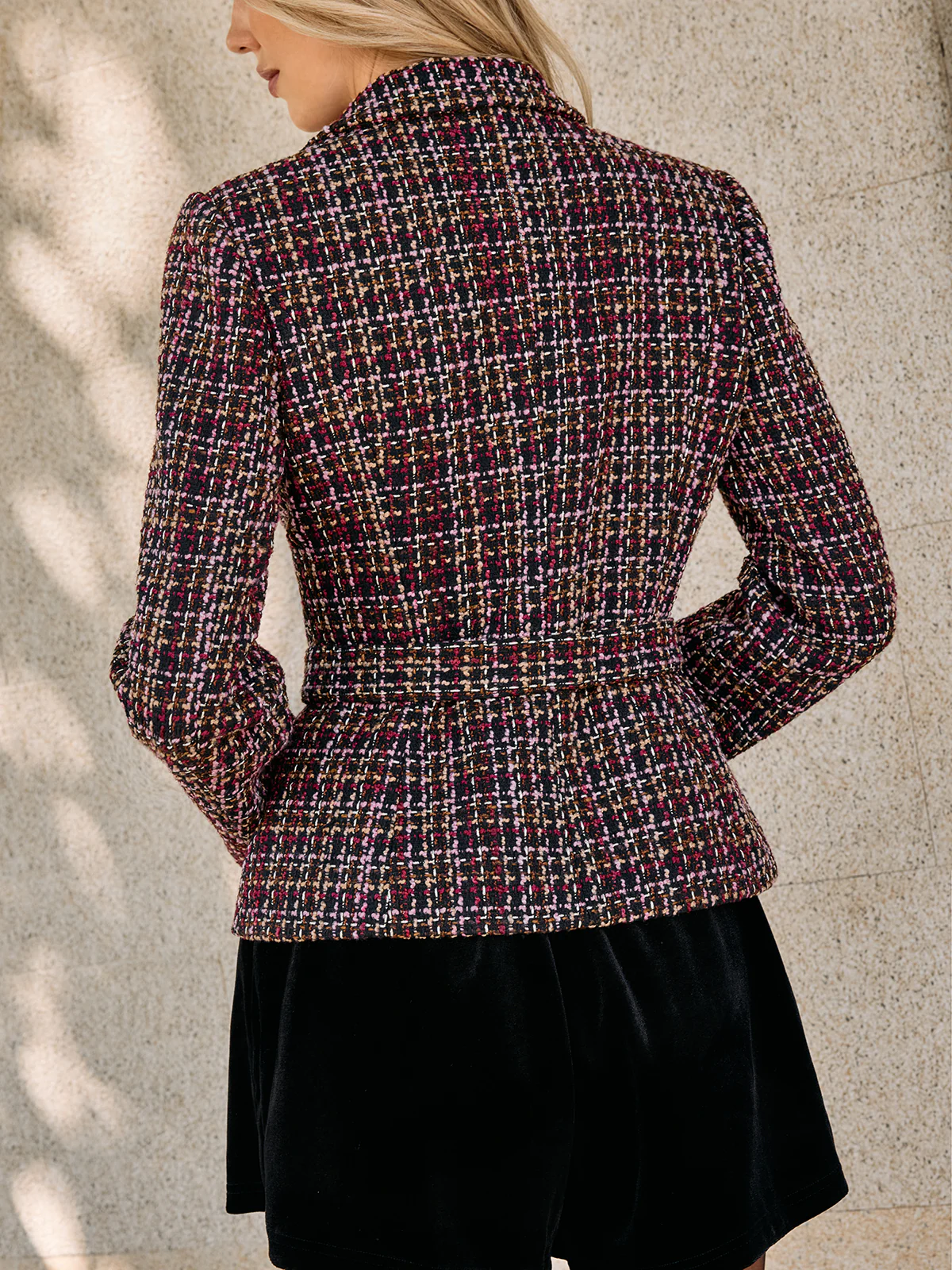 Tweed Double-Breasted Belted Blazer - Image 6