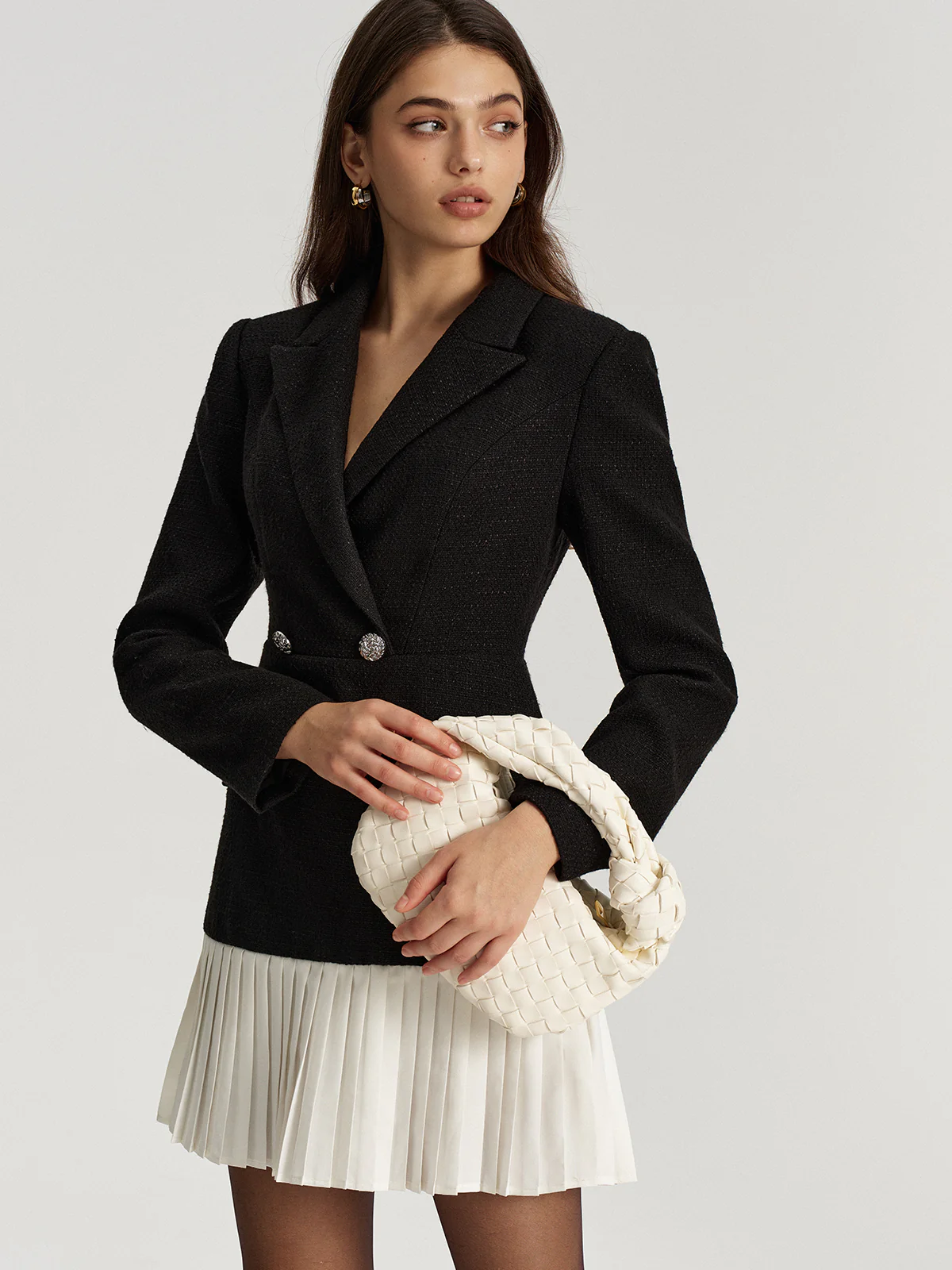 Tweed Double Breasted Pleated Hem Blazer Dress - Image 2