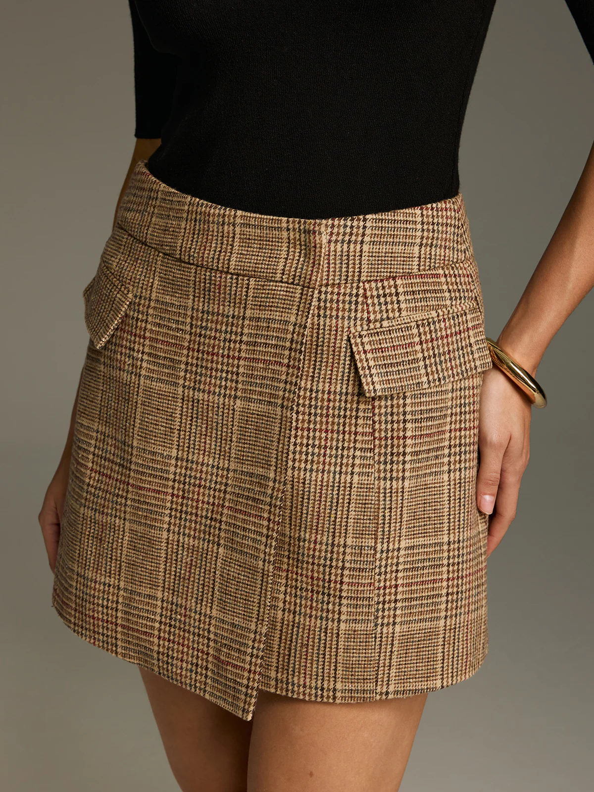 Tweed Plaid Mini Skirt - Image 3