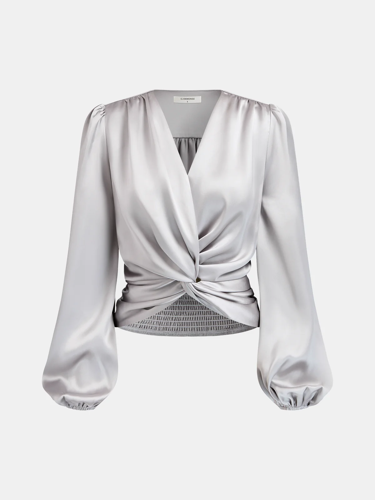 Twist-Front V-Neck Satin Blouse