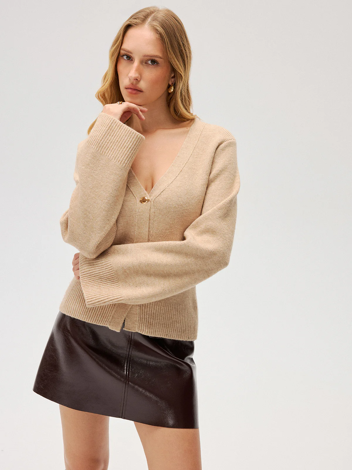 V-Neck Button Knit Cardigan - Image 4
