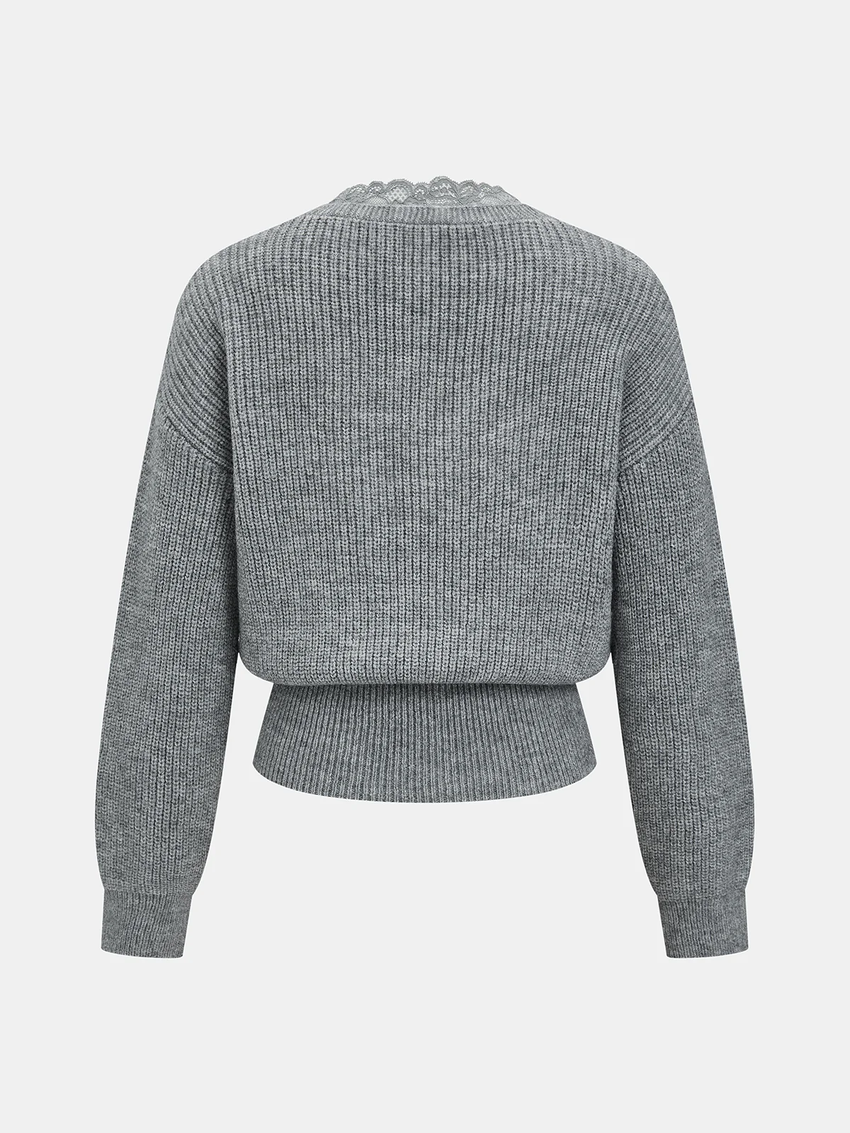V-Neck Lace-Trim Knit Sweater - Image 3