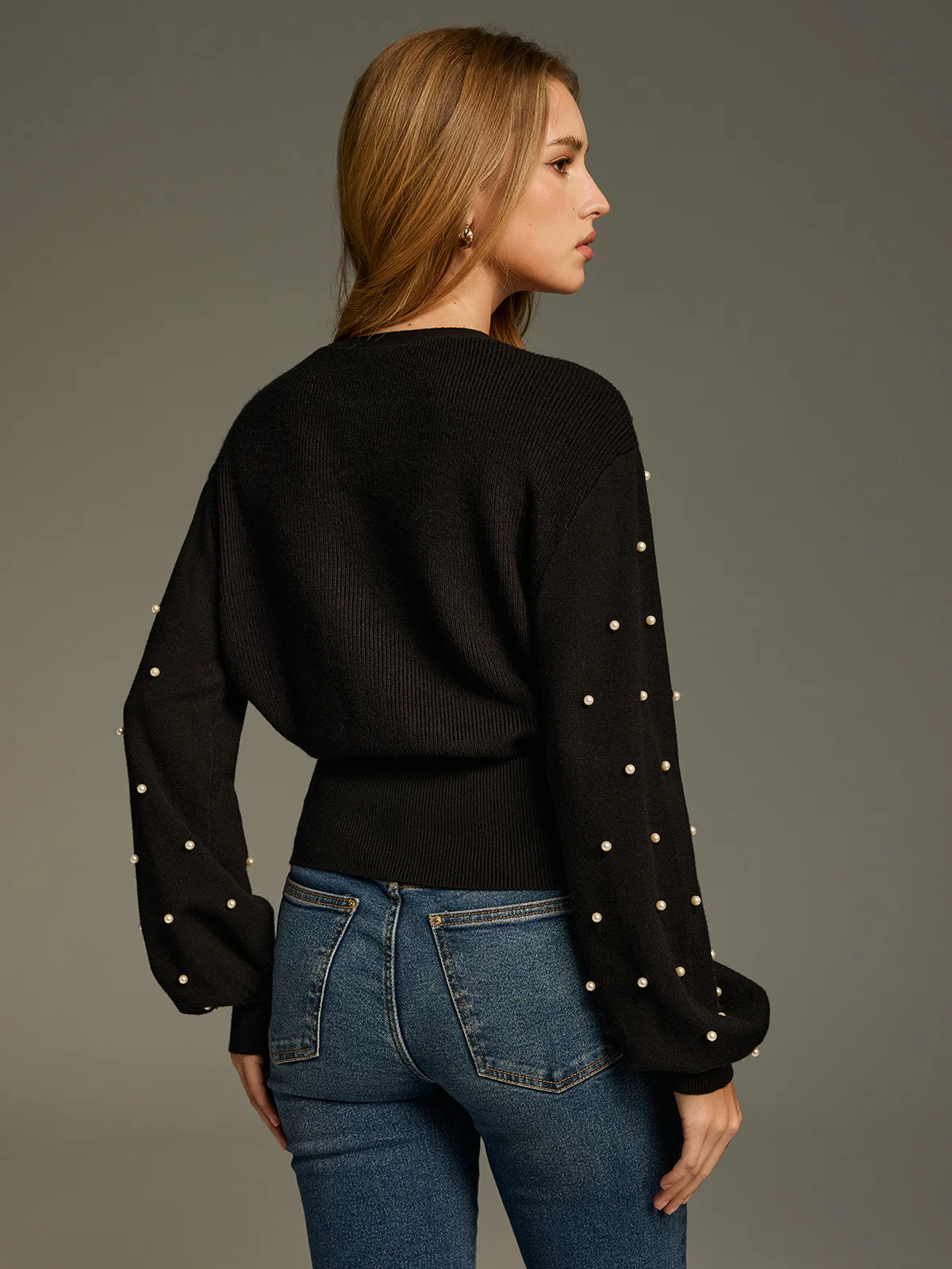 V-Neck Pearl Embellished Sweater - Image 5