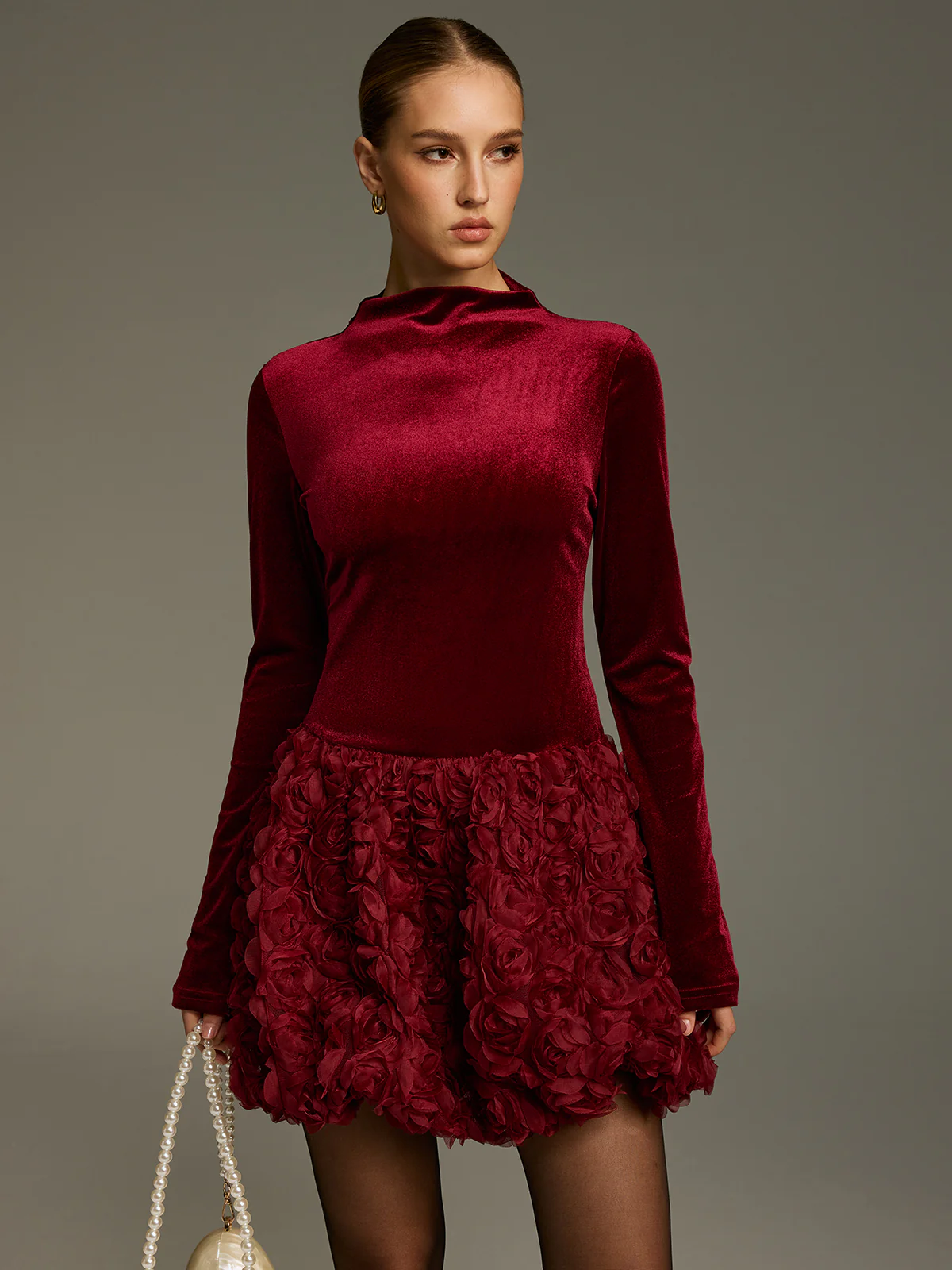 Velvet 3D Rose Ruffle Mini Dress - Image 5