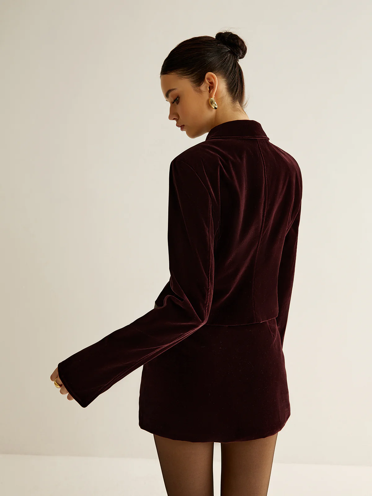 Velvet Collared Jacket & Mini Skirt Set - Image 4