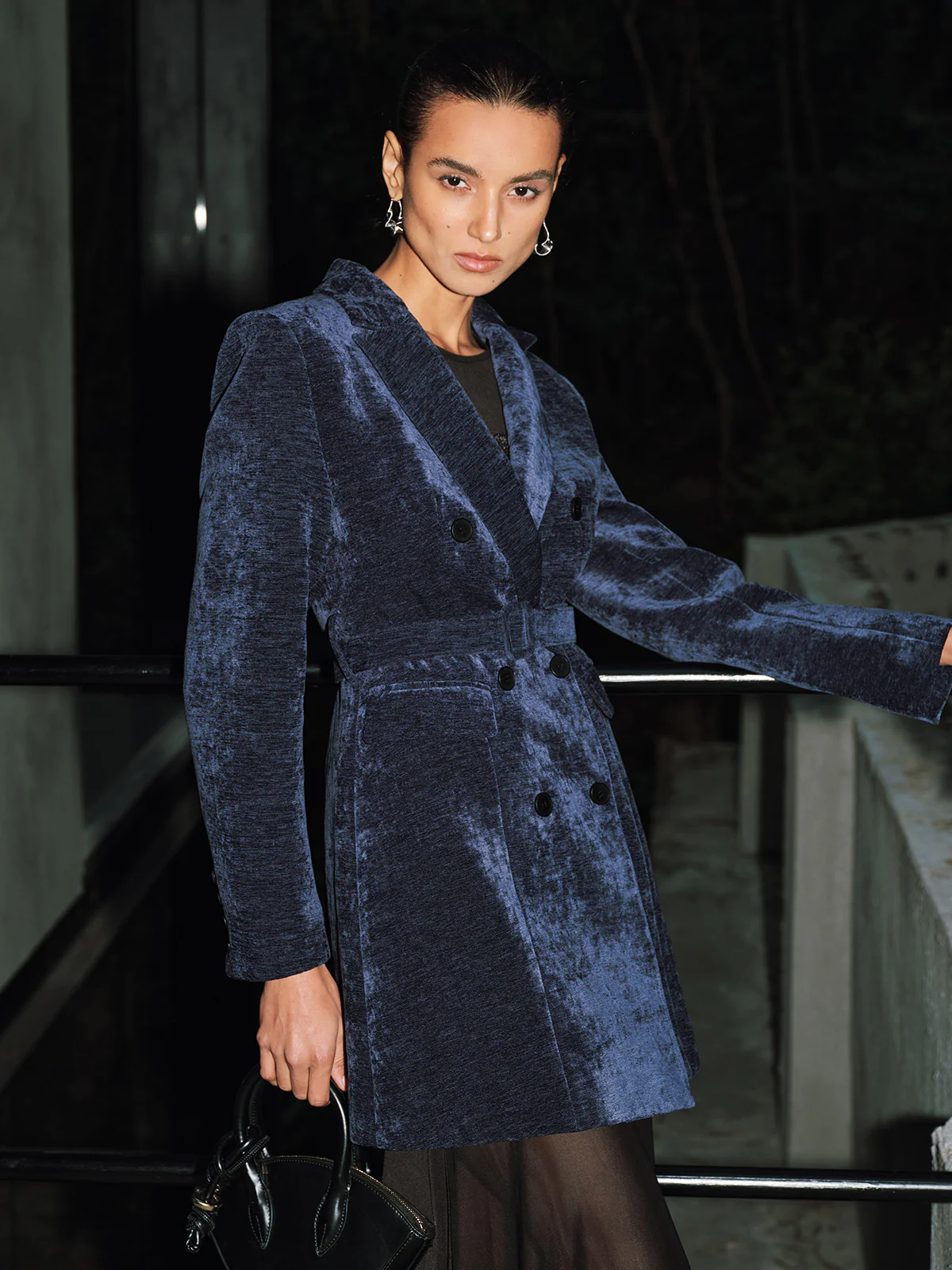 Velvet Double-Breasted Belted Blazer Dress - Image 3