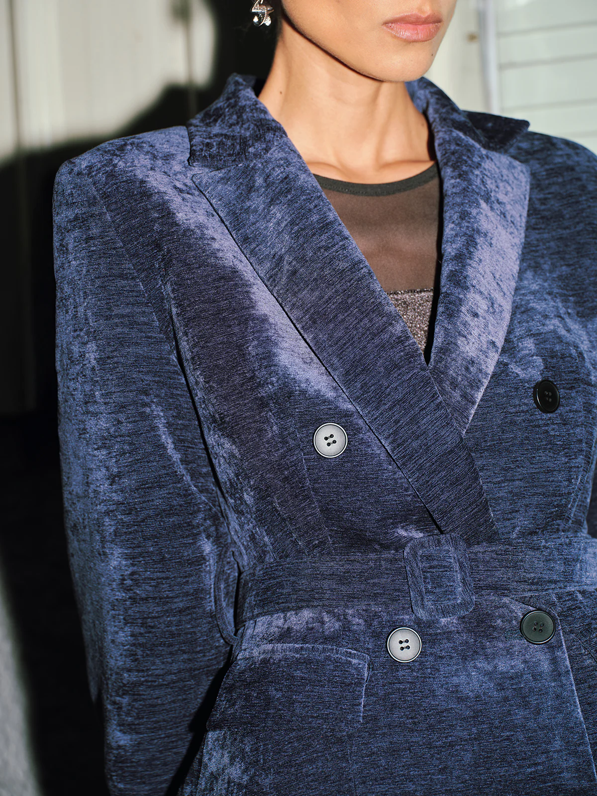 Velvet Double-Breasted Belted Blazer Dress - Image 5