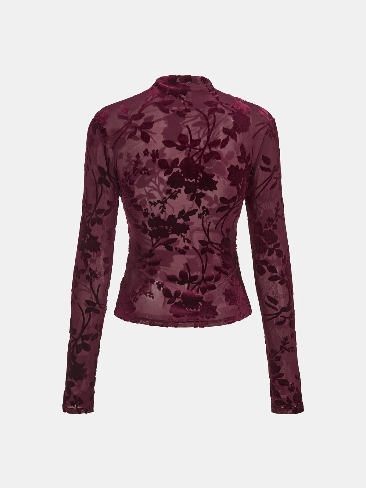 Velvet Floral Mesh Mock Neck Top - Image 7