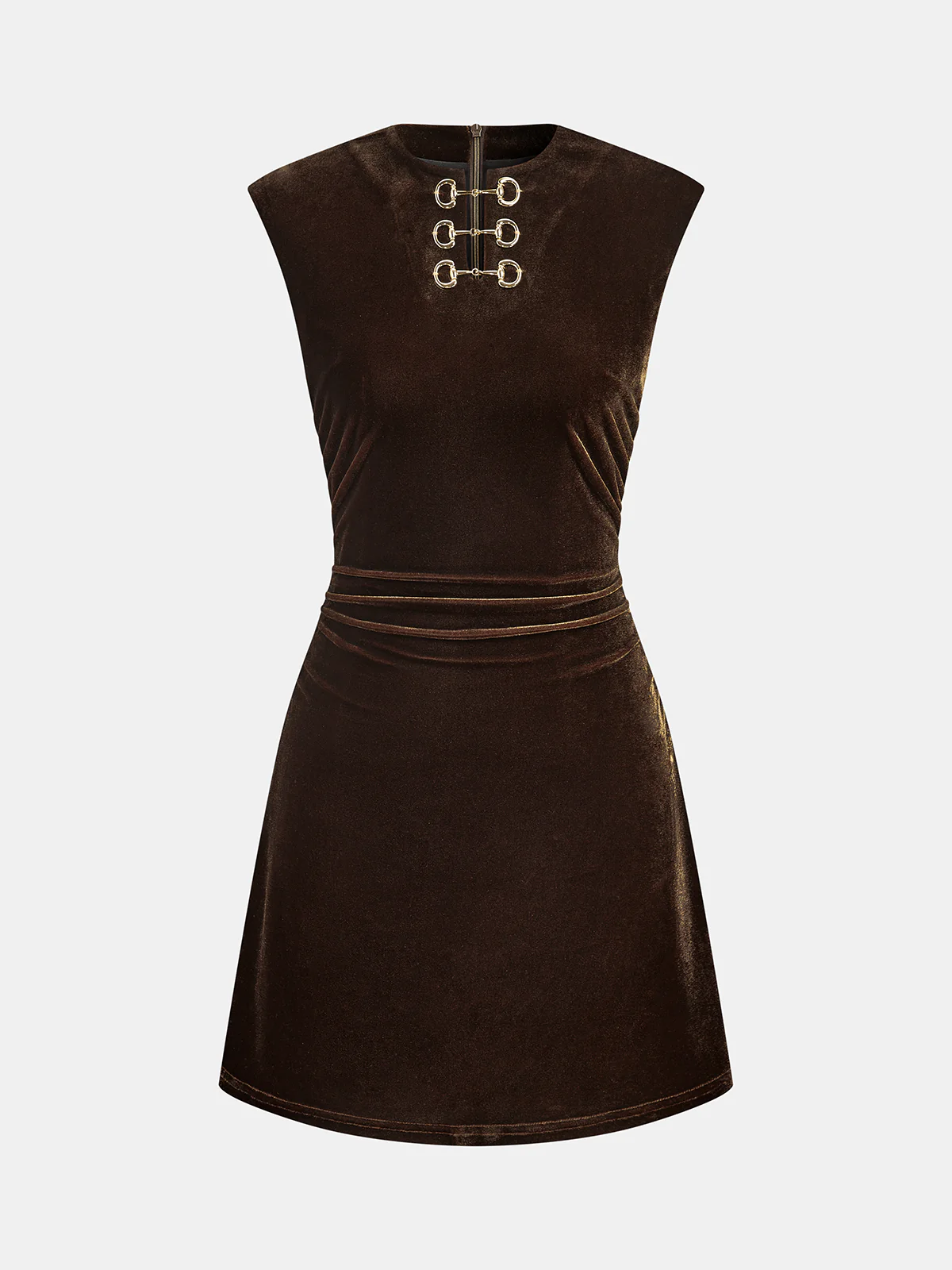 Velvet Sleeveless Horsebit Accent Mini Dress