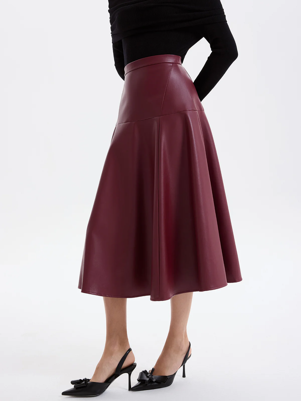 Wave Hem Faux Leather Midi Skirt - Image 4
