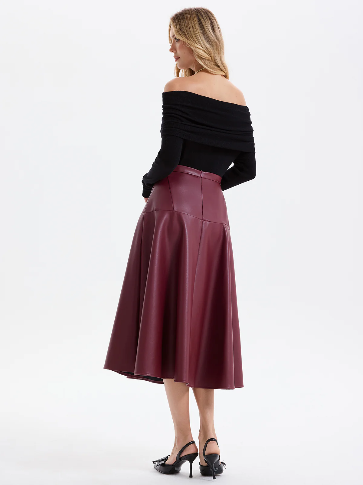 Wave Hem Faux Leather Midi Skirt - Image 6