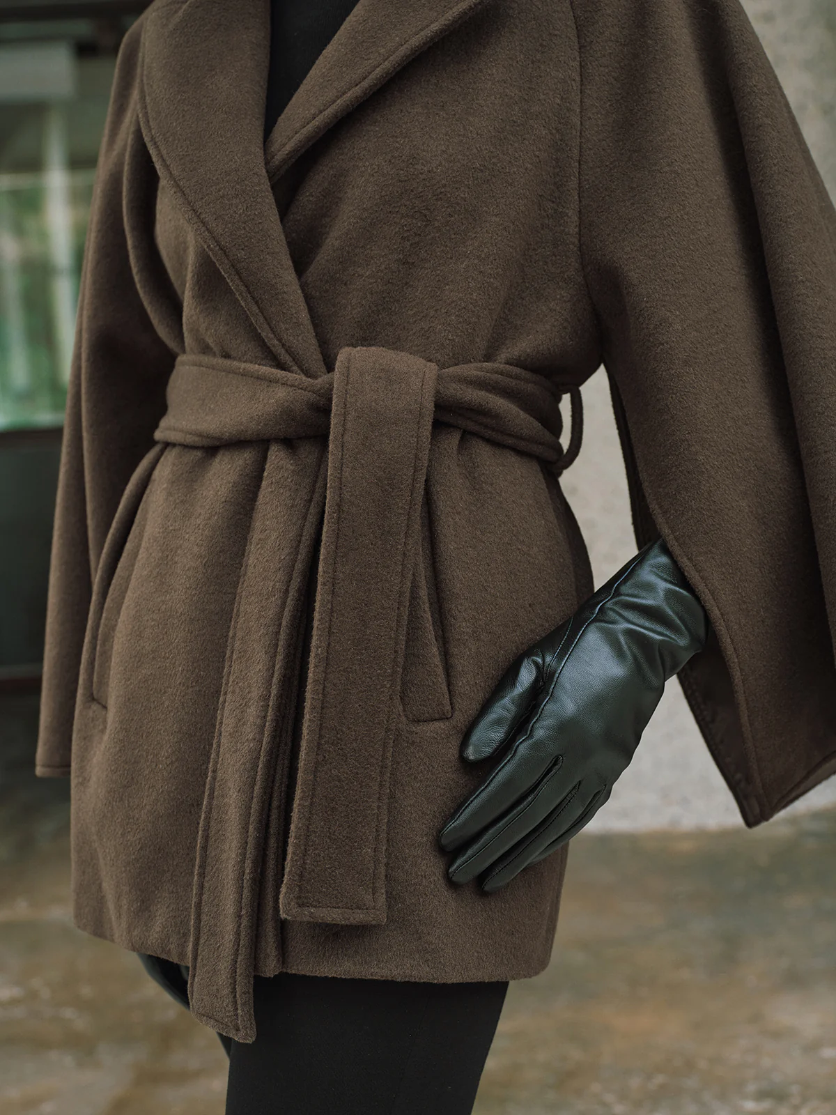 Wool-Blend Belted Capelet Coat - Image 4