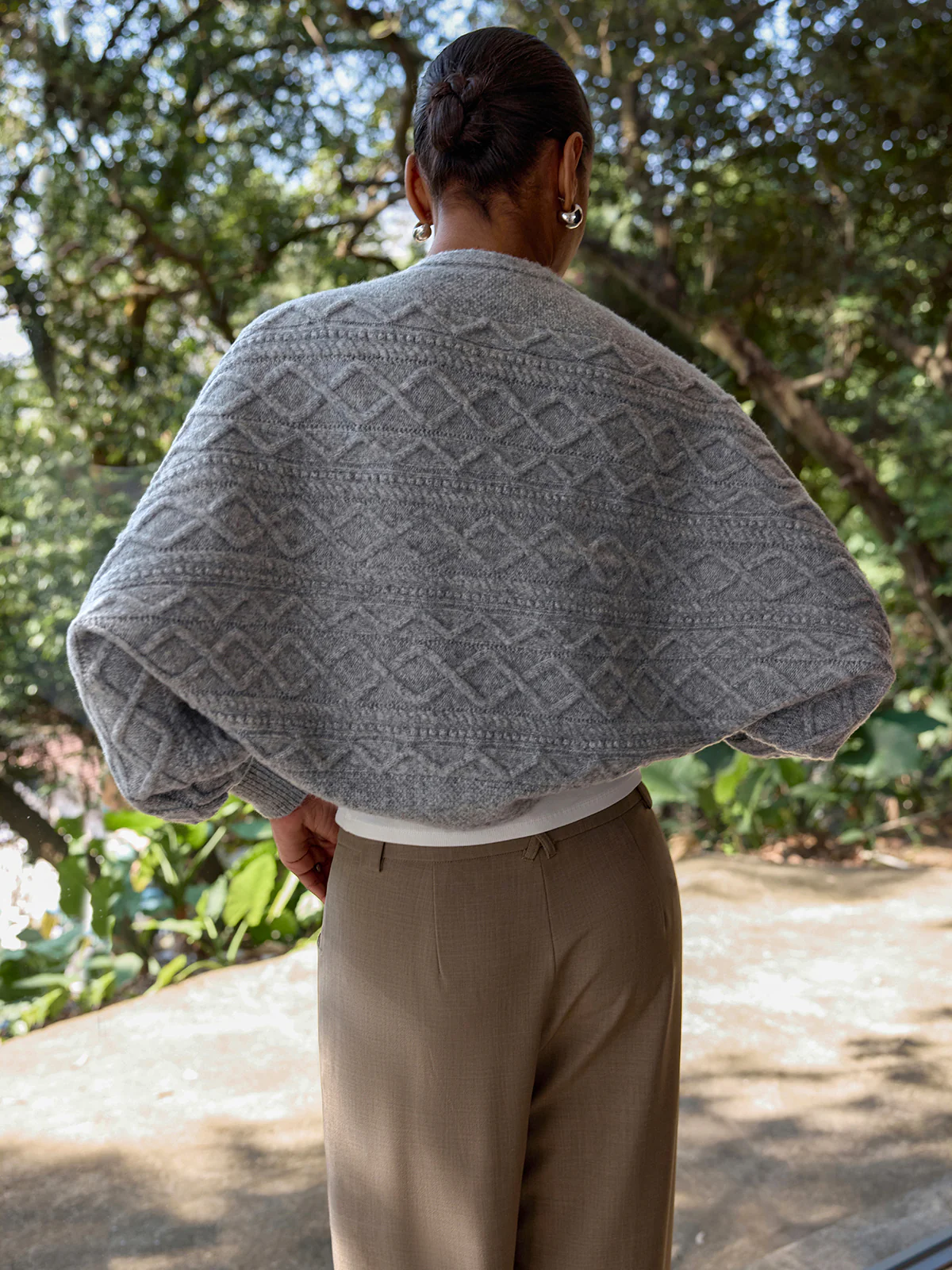 Wool-Blend Cable-Knit Capelet Cardigan - Image 6