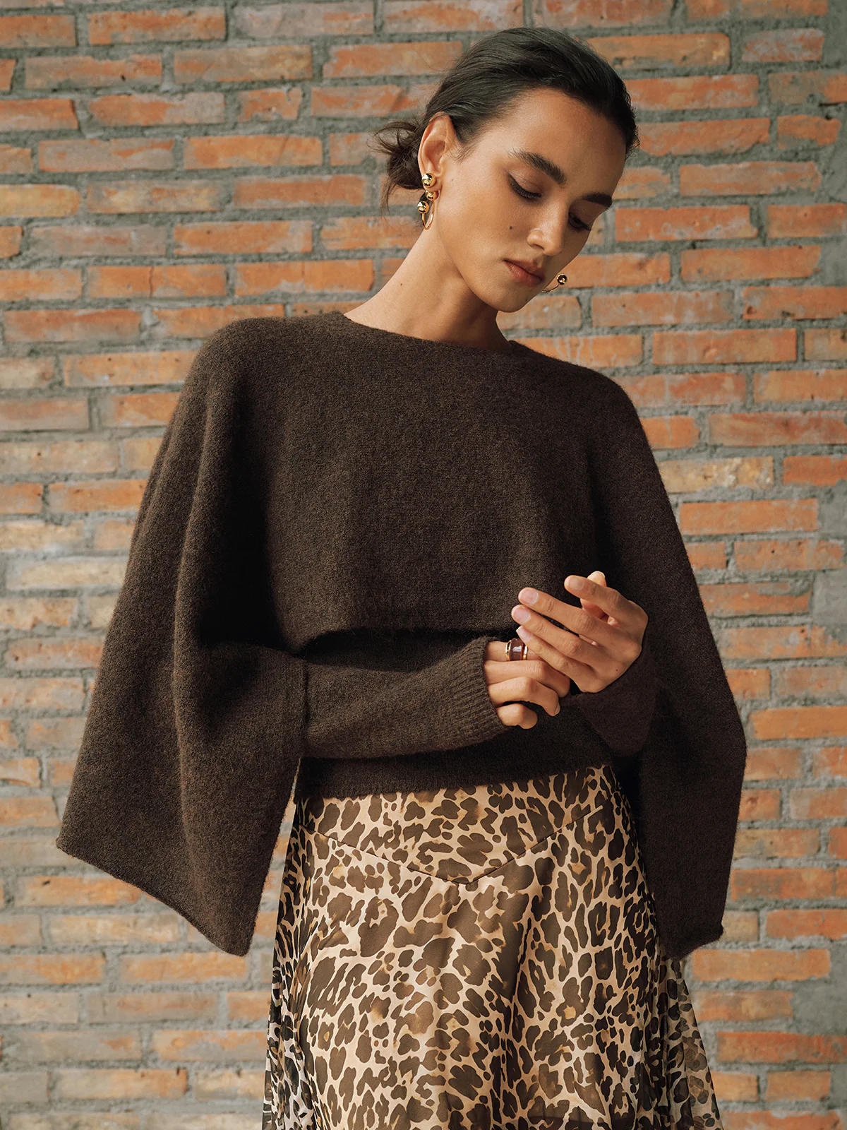 Wool-Blend Capelet-Sleeve Knit Top - Image 3