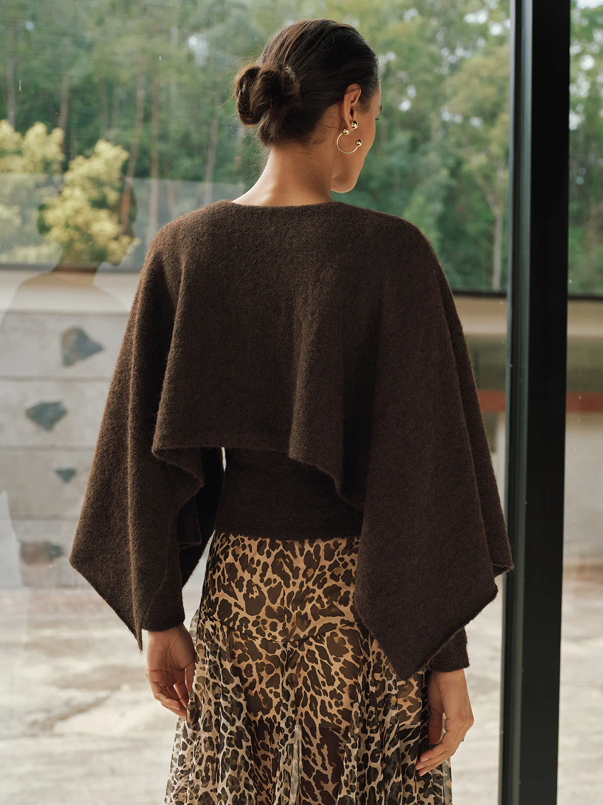 Wool-Blend Capelet-Sleeve Knit Top - Image 4