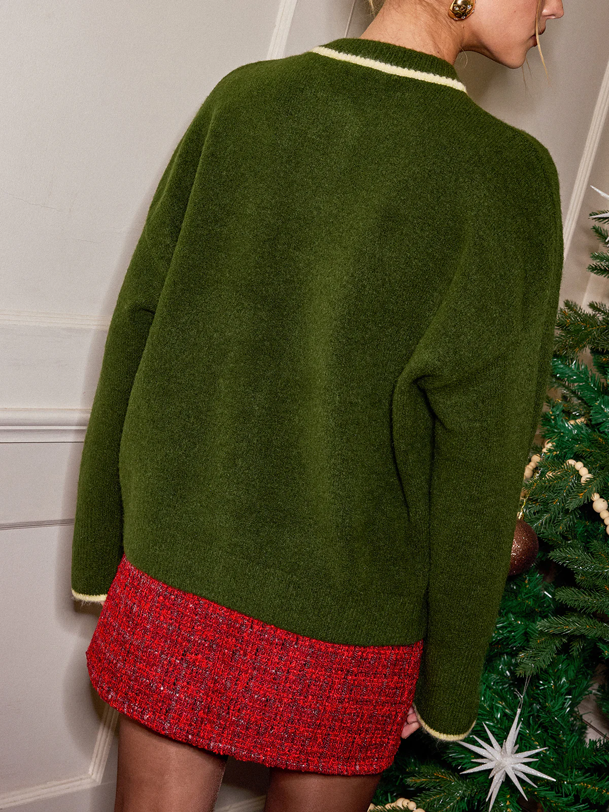 Wool Blend Contrast Trim Button Cardigan - Image 6