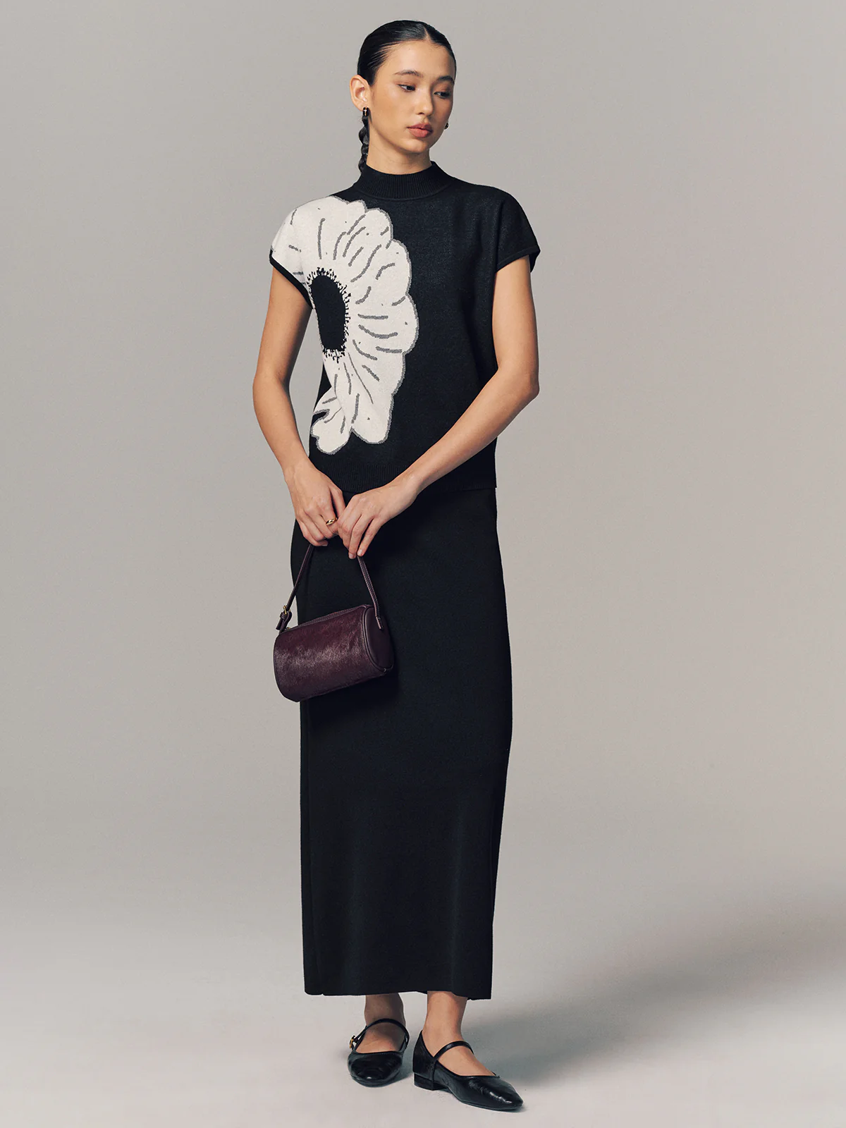 Wool-Blend Floral Print Top & Maxi Skirt Set - Image 4