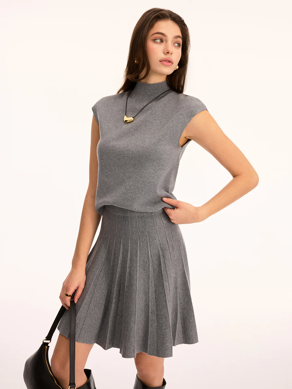 Wool-Blend Mock Neck Top & Mini Skirt Set - Image 5