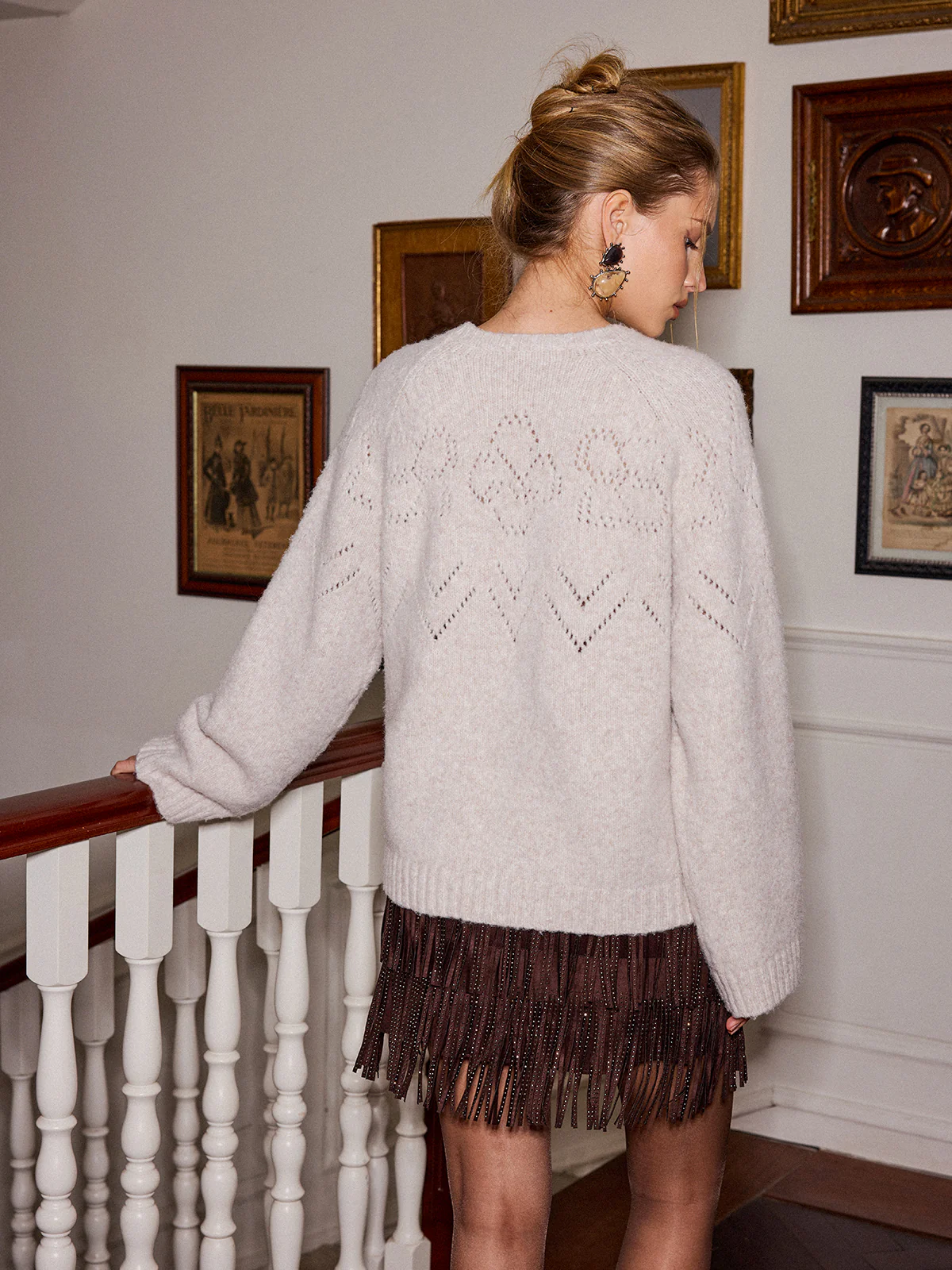 Wool Blend Openwork Knit Sweater - Image 6