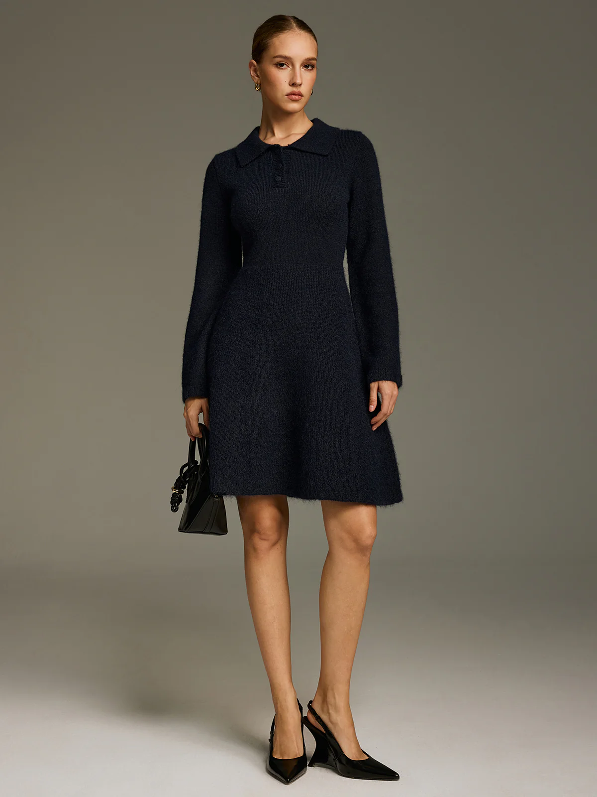 Wool-Blend Polo-Collar Knit Mini Dress - Image 2