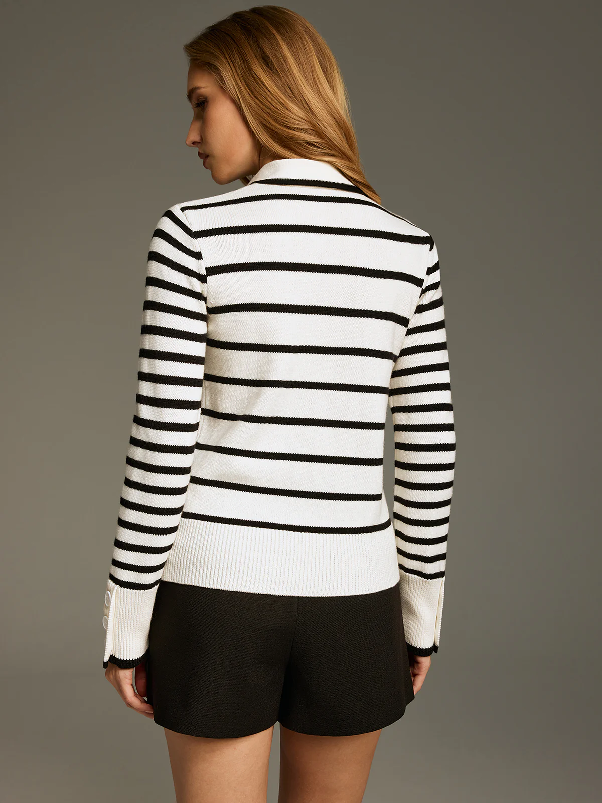 Wool-Blend Striped Knot-Collar Knit Top - Image 5