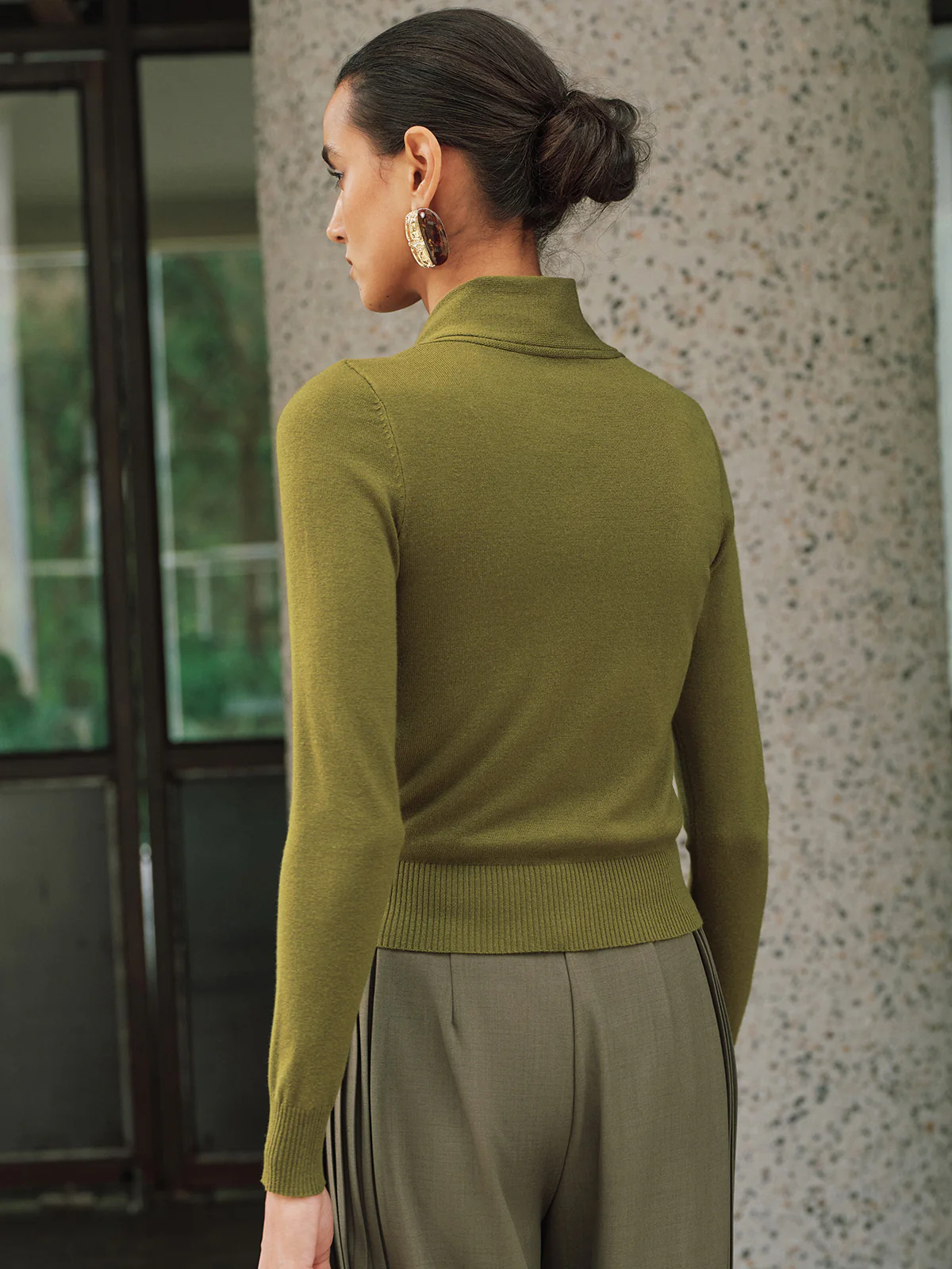 Wool-Blend Tie-Neck Fitted Knit Top - Image 6