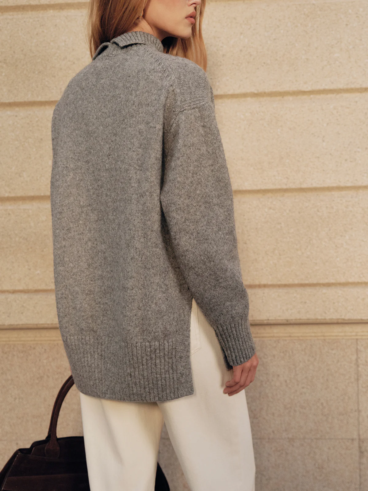 Wool Blend Turtleneck Side Slit Sweater - Image 6