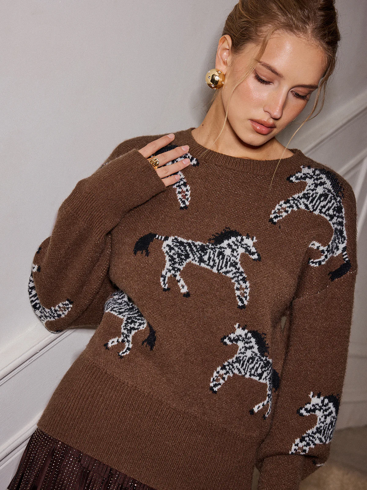 Zebra Pattern Knit Sweater - Image 4