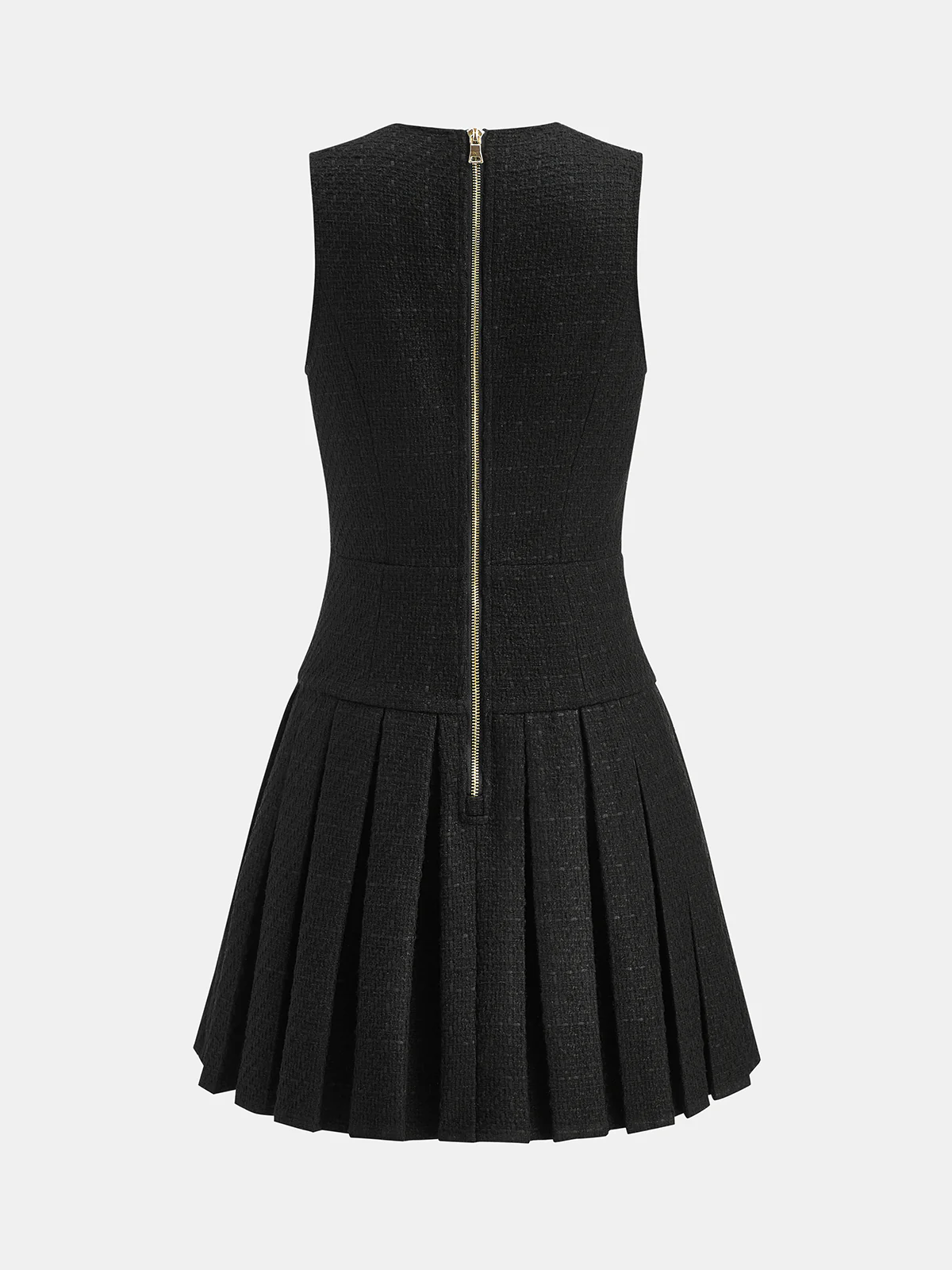 Zip-Front Pleated Tweed Mini Dress - Image 2