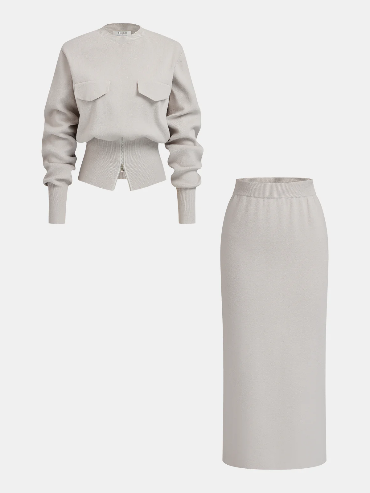 Zipper Cropped Sweater & Midi Skirt Set