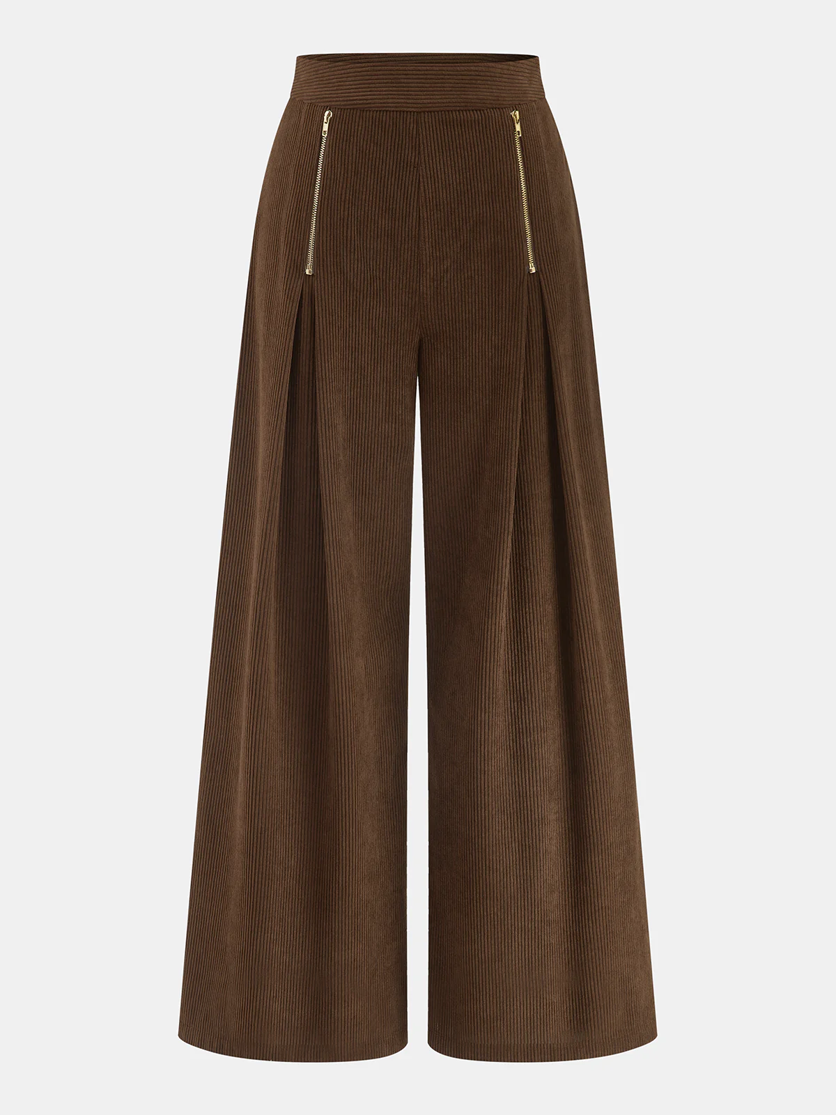 Zipper Detail Corduroy Wide-Leg Pants