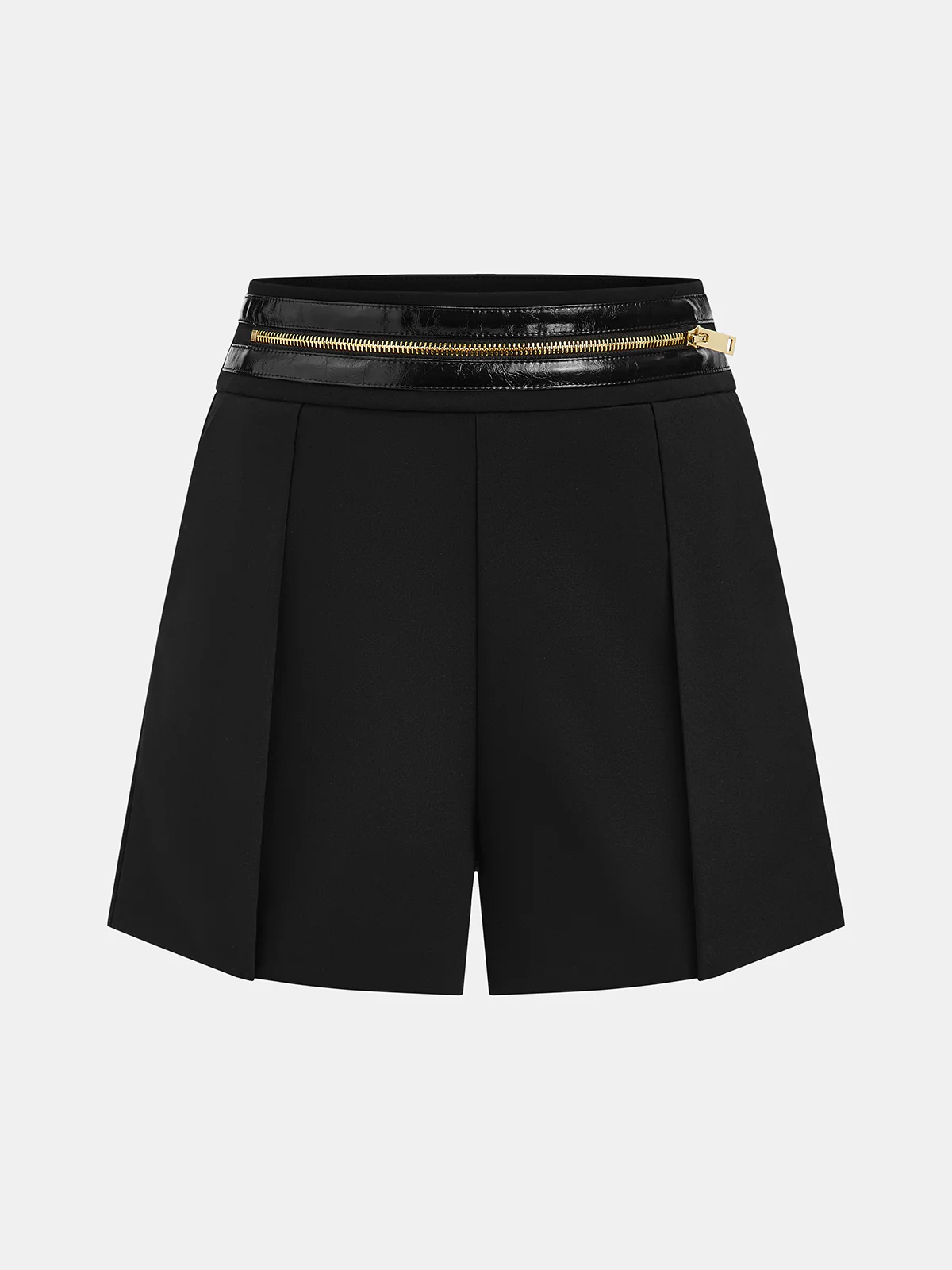 Zipper Waistband Pleated Shorts