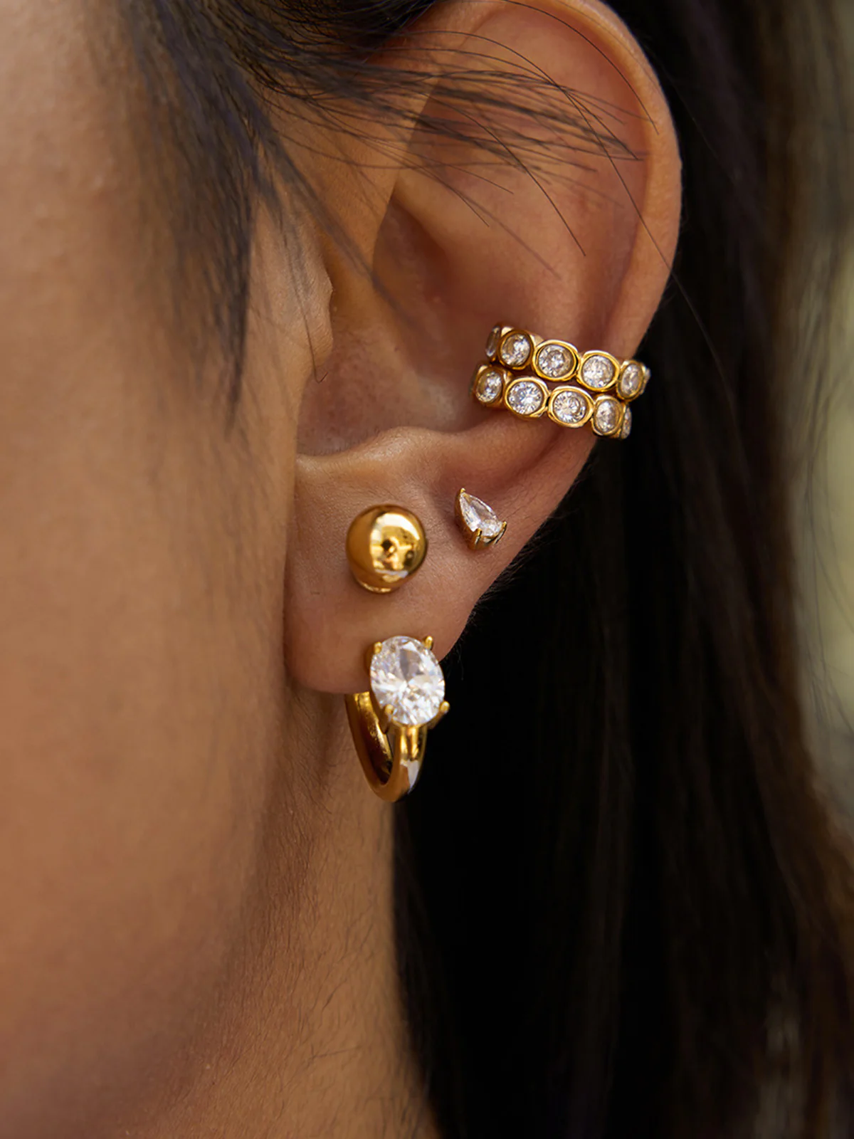 Zircon Accent Gold-Tone Earrings - Image 3